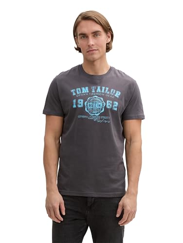 TOM TAILOR Hombre Camiseta con logotipo impreso 1008637, 10899 - Tarmac Grey, M