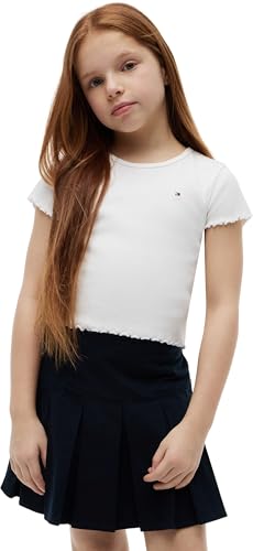 TOP VENTAS: Tommy Hilfiger Camiseta de Manga Corta Chicas Essential Rib Slim Fit, Blanco , 4 Años al mejor precio