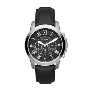 Fossil Reloj para Hombre Grant, movimiento Cronógrafo de Cuarzo, caja de 44mm de acero inoxidable plateado con correa de piel auténtica, FS4812 con descuento