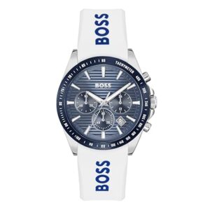 PROMOCIÓN: BOSS Reloj Cronógrafo de Cuarzo para Hombre Colección Strike Chrono con Correa de Silicona Blanca – 1514238
