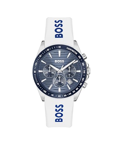 PROMOCIÓN: BOSS Reloj Cronógrafo de Cuarzo para Hombre Colección Strike Chrono con Correa de Silicona Blanca - 1514238