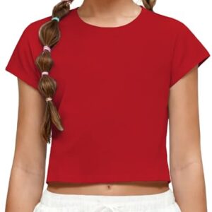 PROMOCIÓN: Arshiner Camisetas de Manga Corta para Niñas Rojo Camiseta Cortas de Verano Niños Deportivas Color Liso Camisetas de Cuello Redondo Moda Camiseta Casuales Sueltas Ropa para Niña 10-11 Años