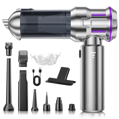 REBAJADO: Aspirador de Mano, 25000Pa Aspiradora sin Cable Coche, Descarga de Polvo Automática con un Toque & 4 en 1 aspirador coche con Motor sin Escobillas, 3 Niveles, Ideal para Pelo de Mascotas, Coche, Hogar