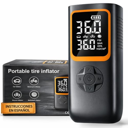 TOP VENTAS: Compresor aire portatil coche, Batería 6000mAh y Conexión 12V, 150 PSI-10,3 BAR, Inflador ruedas coche con luz LED y power bank, Hinchador ruedas coche Ideal para emergencias, viajes y mantenimiento. al mejor precio