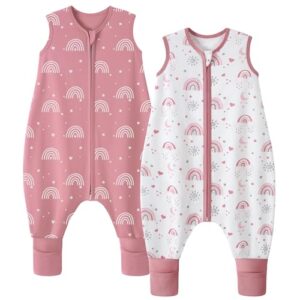 FIEMOL Saco de Dormir Bebe Verano Tog 0,5 Saco de Dormir con Piernas niño 18-36 Molis 100% Algodón Saquito de Dormir niño con pies Arcoíris Rosa con descuento