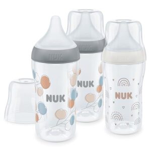 PROMOCIÓN: NUK Perfect Match Set de biberones | +3 meses | Se adapta al paladar | Control de temperatura | Ventilación anticólico | 260 ml | Sin BPA | Tetina de silicona mediana | Arcoíris y ita | 3 uds. con descuento