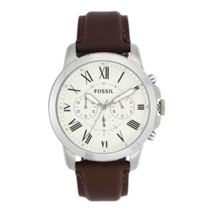 ¡GRAN PRECIO! Fossil Reloj para hombre Grant, movimiento cronógrafo de cuarzo, caja de acero inoxidable plateado de 44 mm con correa de piel auténtica, FS4735 con descuento