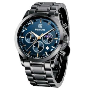 OFERTA: Benyar – Reloj para Hombre, Resistente al Agua, cronógrafo Luminoso, clásico, Relojes de Pulsera de Piel, Gran Esfera Fecha, analógica y antiarañazos, Regalo Elegante , Negro y Azul rebajado hoy