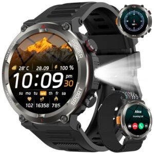 TOP VENTAS: Reloj Inteligente Hombre, Smartwatch Hombre con Linterna, Brújula,2 Correas
