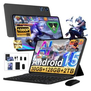 OPORTUNIDAD: Tablet 10 Android 15 con Gemini AI, 30GB +128GB Ampliable 2TB, Octa-Core, , Widevine L1, Batería 8000mAh, 5G & BT 5.0, GPS, OTG, Cámara 5+8MP, Teclado, Ratón y Funda-Negro en promoción