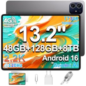 TECLAST ArtPad Tablet 13.2 2.2K Android 16, 120Hz Tableta, 2.2GHz Octa-Core T7300, 10000mAh/18W, 48GB +128GB, 4G LTE Dual SIM 5G WiFi, Widevine L1/GPS/OTG, Gemini AI Gaming Tablets