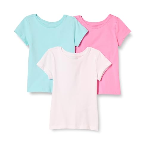 OFERTA: Amazon Essentials Camisetas de Manga Corta Niñas, Paquete de 3, Azul Agua/Blanco/Rosa, 7-8 años al mejor precio