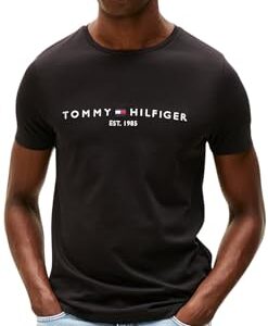 DESCUENTO: Tommy Hilfiger Camiseta de Manga Corta para Hombre Core Tommy Logo Cuello Redondo, Negro , L con descuento