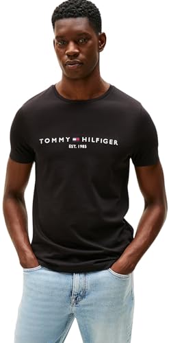 DESCUENTO: Tommy Hilfiger Camiseta de Manga Corta para Hombre Core Tommy Logo Cuello Redondo, Negro , L con descuento