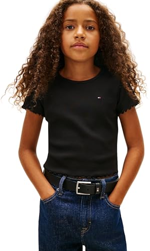 TOP VENTAS: Tommy Hilfiger Camiseta de Manga Corta Chicas Essential Rib Slim Fit, Plateado , 6 Años | Oferta Amazon