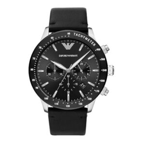 TOP VENTAS: Emporio Armani Reloj Hombre, Movimiento de cuarzo cronógrafo, 43mm Caja de acero inoxidable Multi con correa de piel, AR11243, Negro y tono plata rebajado hoy