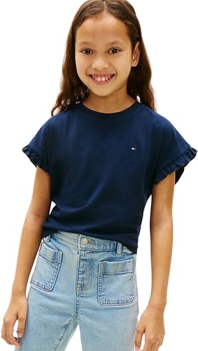 PROMOCIÓN: Tommy Hilfiger Camiseta de Manga Corta Chicas Essential Top Relaxed Fit, Azul , 8 Años
