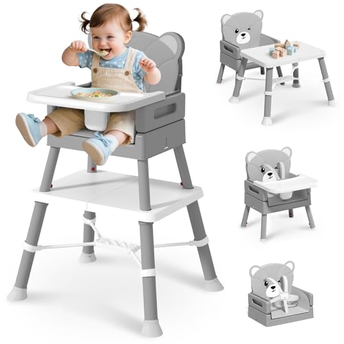 COOSEYA Trona Bebé 6 en 1 Convertible y Plegable, Silla Alta para Bebés y Niños, Trona Evolutiva con Bandeja Desmontable, Arnés de 5 Puntos y Cojín, Silla de Alimentación Portátil rebajado hoy