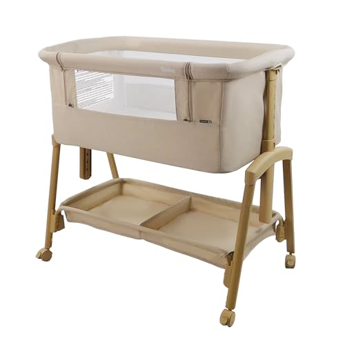 DESCUENTO: Minicuna Colecho 2 en 1 con 7 Alturas, Colchón y Ruedas, Asalvo Smart Beige | Recién nacido hasta 6 meses o 9 kg, lateral abatible, fijación a la cama, bandeja portaobjetos, plegable, EN 1130 con descuento