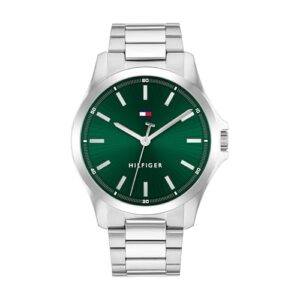 DESCUENTO: Tommy Hilfiger Reloj con Movimiento de Cuarzo de Tres Manecillas para Hombre con Correa de Acero Inoxidable Plateada – 1710672 en promoción