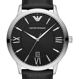 Emporio Armani Watch For Men, Quartz three hand date Movement and 43mm Case Size with Leather strap rebajado hoy