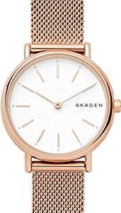 OFERTA: Skagen Reloj Signatur Lille para mujer, Movimiento bimanual de cuarzo en tono oro rosa con correa de acero o piel, 30 mm, Tono Oro Rosa Y Blanco con descuento