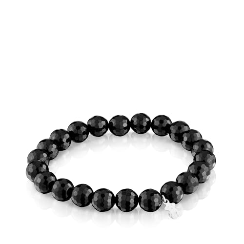 REBAJADO: TOUS Pulsera Elástica Negra de Onix con Motivo de Oso en Plata de Primera Ley para Mujer, 16.5cm de Largo, Colección Basics con oferta