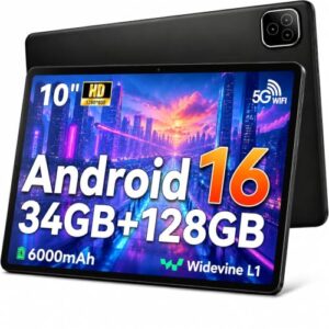 CHOLLO: 2026 Tablet Android 16, Octa-Core, 34GB 128GB ampliable hasta 1TB, batería 6000mAh, Tablet 10 pantalla táctil IPS 1280×800, WiFi6 BT5.4, desbloqueo facial, cámaras duales, Negro con oferta