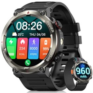 Reloj Inteligente Hombre con Llamadas con Linterna y Brújula, 960mAh Batería 1.45″ Militar Smartwatch Hombre con,123 Modos Deporte,Monitor Cardíaco 24h/SpO2/Sueño,Podómetro,IP68,2Correas al mejor precio